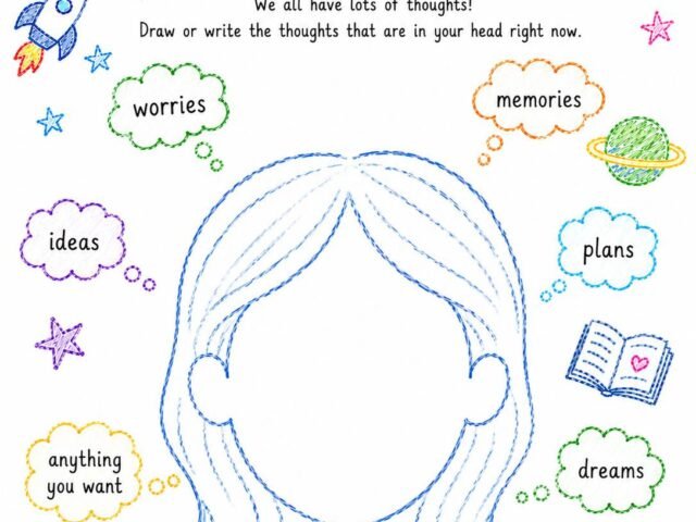 Art Therapy Worksheet for Kids: What is in Your Head for Girls