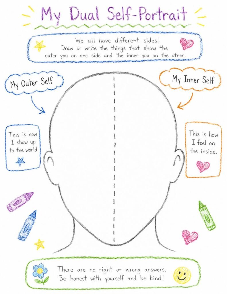 art therapy self portrait worksheet for kids