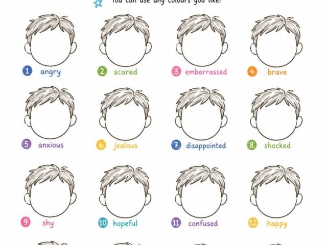 Emotional Regulation Worksheets for Kids: My Feelings Faces Art Therapy Activity for Boys