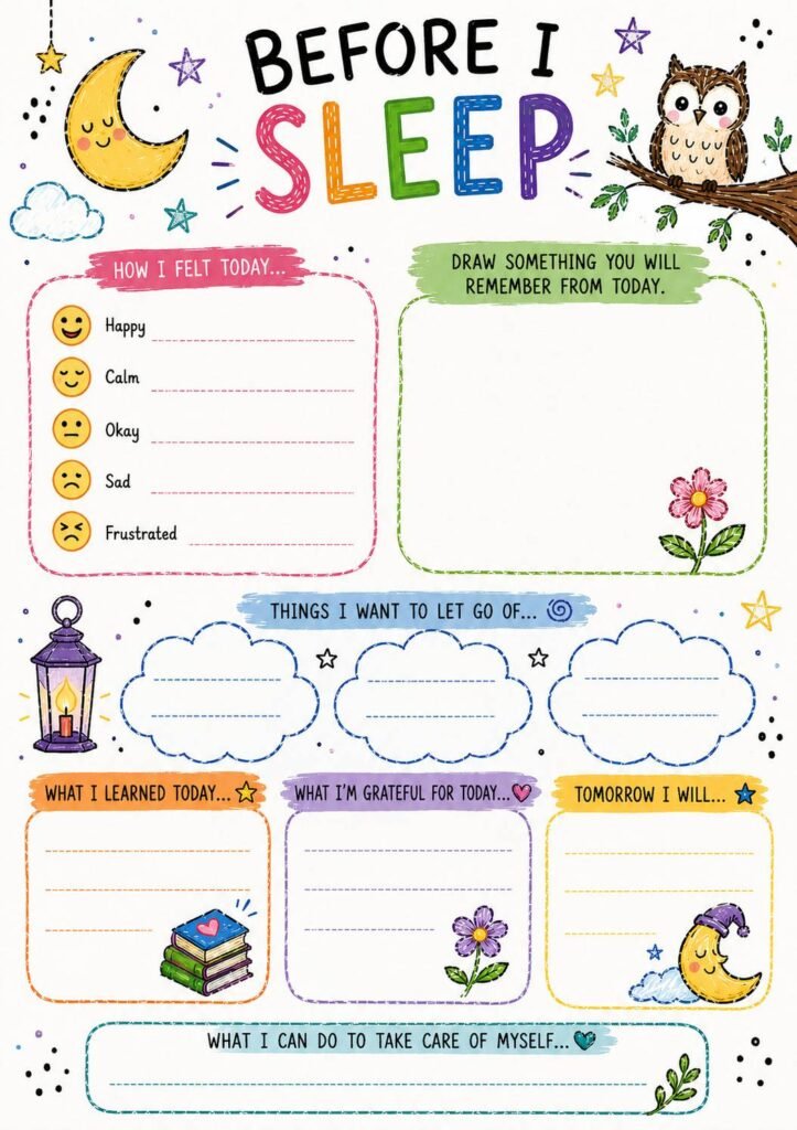 nighttime emotional check-in worksheet for kids